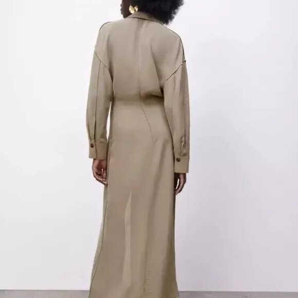 Zara Button Front Shirt Maxi Dress XS Minimalist Neutral Business Casual NWT - Picture 3 of 13
